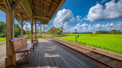 Peaceful station in lush green fields
