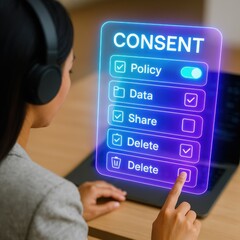 Digital consent management policy settings for data sharing and deletion office environment interactive technology user perspective