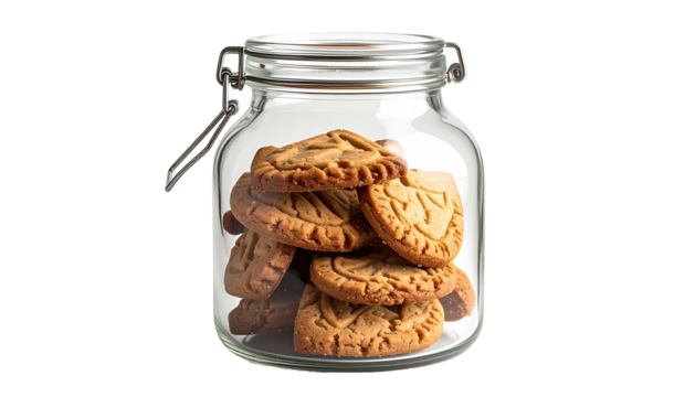 Jar filled with stacked shortbread cookies against a black background