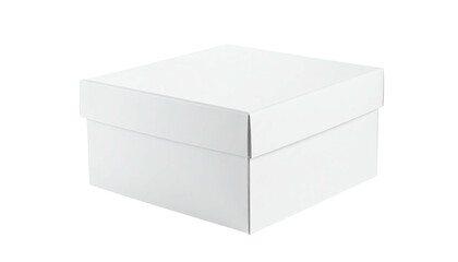 Simple, all-white box with fitted lid on a black background