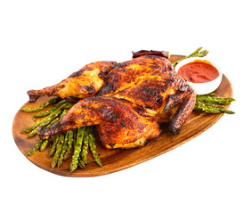 grilled gochujang chicken with sauce in woodern board 