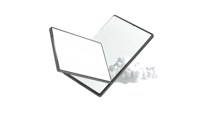 Open book overlaid by a cloud, shown on a black background