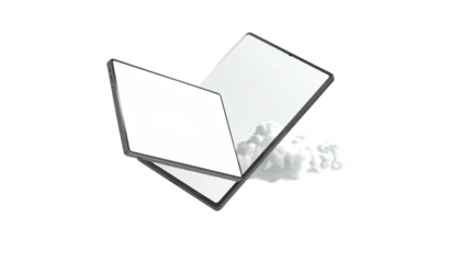 Open book overlaid by a cloud, shown on a black background