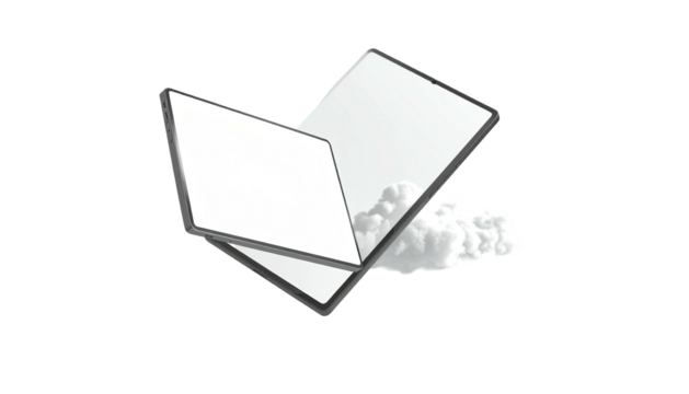 Open book overlaid by a cloud, shown on a black background