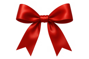 Red bow silk ribbon creating festive gift decoration design element with transparent background