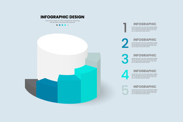 Modern style 3D cylinder and semicircle bar chart design