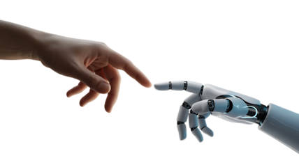Human and robot fingers touching human hand robot hand