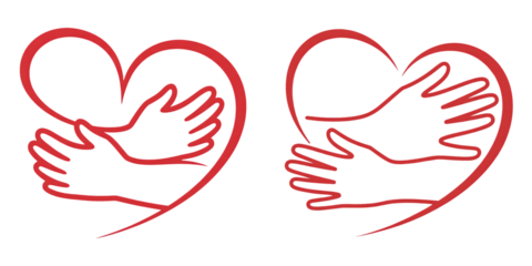 Red hands embracing heart shape embrace love