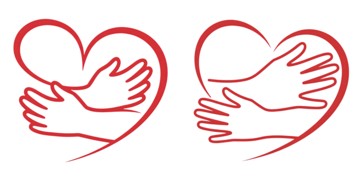 Red hands embracing heart shape embrace love