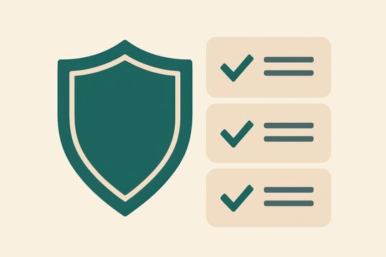 Shield representing cybersecurity principles with checklist elements emphasizing security protocols highlighting safety and protection in digital environments captured with clarity