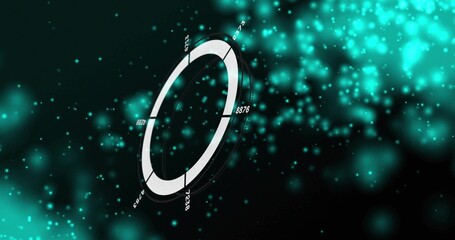 Spinning 3D segmented gauge ring in interface, showing numeric labels and glowing turquoise points