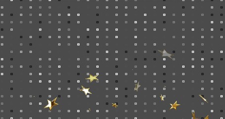 Featuring grid pattern filling width in abstract digital design, with metallic gold star icons