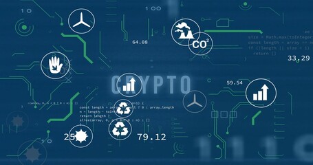Displaying environmental crypto metrics in dashboard UI, with wind turbine and CO? factory icons