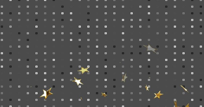 Featuring grid pattern filling width in abstract digital design, with metallic gold star icons