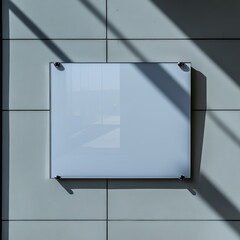 Blank modern glass board on textured wall perfect for presentations, announcements, or creative content in a professional setting