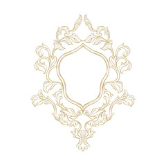 Fototapeta premium Vintage crest. Wedding baroque frame. Classic crest. Victorian frame for wedding invitation, card, save the date, monogram frame. Vintage frame with floral decor. Hand drawn antique wreath crest.