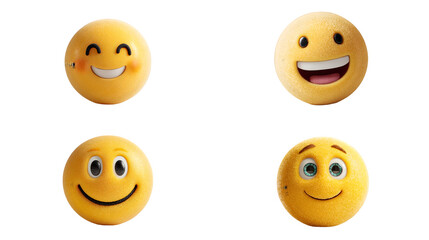 Expressive emoji faces convey diverse emotions with cheerful smile iconsisolated on transparent background
