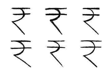 Set of hand drawn rupee currency symbol. Brush stroke doodle. Single element for design