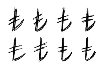 Set of hand drawn turkish lira currency symbol. Brush stroke doodle. Single element for design