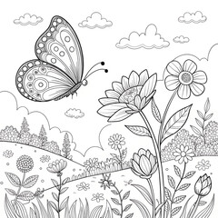A seamless floral background pattern featuring butterflies and delicate spring flowers coloring.