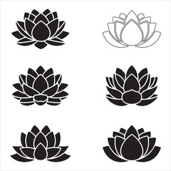 Collection of lotus flower icons in various styles and designs set and bundle silhouette art vector design
