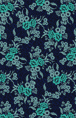 Abstract solid vector textile design, arrangement with monochrome medium aster flowers, full all-over seamless pattern with blue and Tosca tone color illustration, digital image printing factory