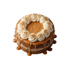  cake decorated whipped cream,aerial view on white isolated