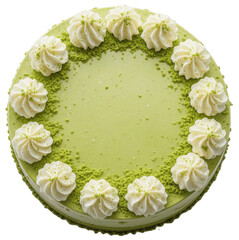  cake decorated whipped cream,aerial view on white isolated