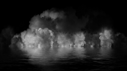 Abstract smoke steam moves on black background texture . The concept of aromatherapy. Reflection on water. Stock illustration.