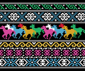 Animal pattern in geometric shapes, seamless, multicolored, designed for background, decoration, fabric, clothing.