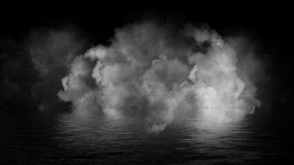 Abstract smoke steam moves on black background texture . The concept of aromatherapy. Reflection on water. Stock illustration.