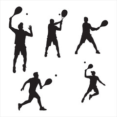 Tennis player silhouette set showing various poses set and bundle silhouette art vector design