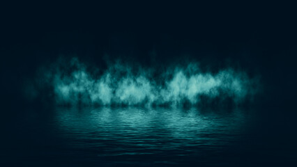 Mystical abstract smoke steam moves on black background texture . The concept of aromatherapy. Reflection on water. Stock illustration.