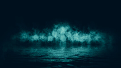Mystical abstract smoke steam moves on black background texture . The concept of aromatherapy. Reflection on water. Stock illustration.