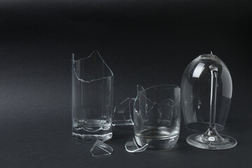 Fragments of broken glass on a black background
