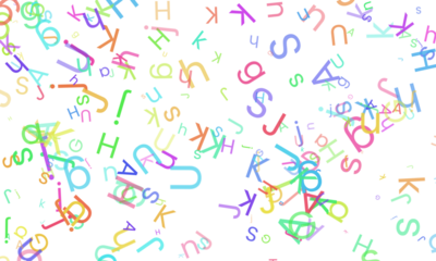 A dynamic arrangement of diverse letters and numerals in a cheerful array of hues dances on a pure white canvas, symbolizing the joy of discovery isolated on transparent background