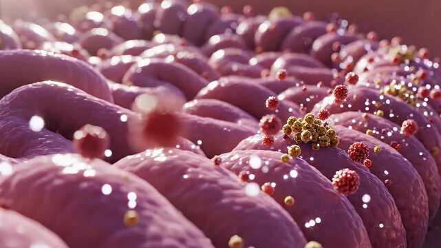 Close Up Microscopic View of Biological Cells and Viruses with Soft Lighting and Blurred Background