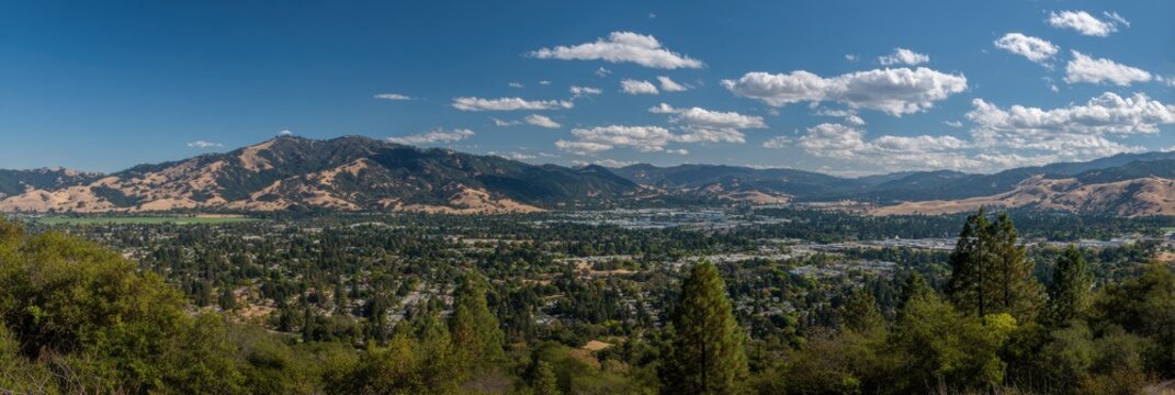 Elevated Viewpoint of Walnut Creek, California - Majestic Mountains under a Vibrant Sky