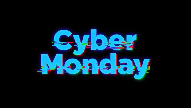 Cyber Monday Text with Bright Blue Neon and Glitch Effect - Powered by Adobe