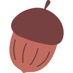 A Rustic Acorn Illustration With A Deep Red Cap And Brown Nut Featuring Subtle Vertical Lines On A Transparent Background
