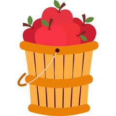 A Rustic Woven Basket Overflowing With Vibrant Red Apples Detailed With Green Leaves Against a Transparent Background