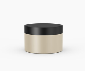 Blank cosmetic cream jar with black cap, isolated on white background, 3d illustration