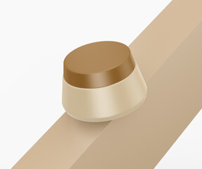 Elegant beige cream jar mockup on a minimalist brown geometric background. 3d illustration