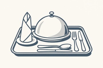 Fototapeta premium Elegant dining setup showcasing culinary artistry with a covered dish, polished cutlery, and meticulously arranged table elements emphasizing sophistication and attention to detail