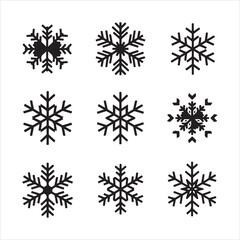 Collection of nine unique snowflake shapes for winter designs set and bundle silhouette art vector design