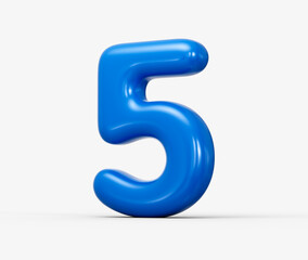 A shiny blue 3D number 5 Five with a modern rounded style. 3d illustration