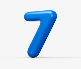 A sleek blue 3D number 7 Seven with glossy angular edges. 3d illustration