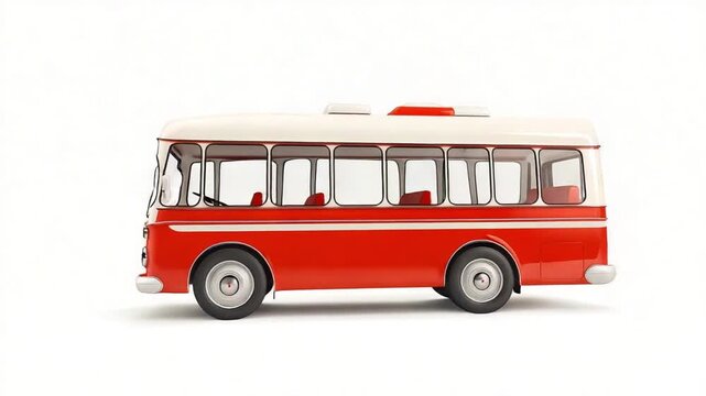 Vintage red and white bus isolated on white background