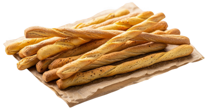 Delicious breadsticks isolated on transparent background