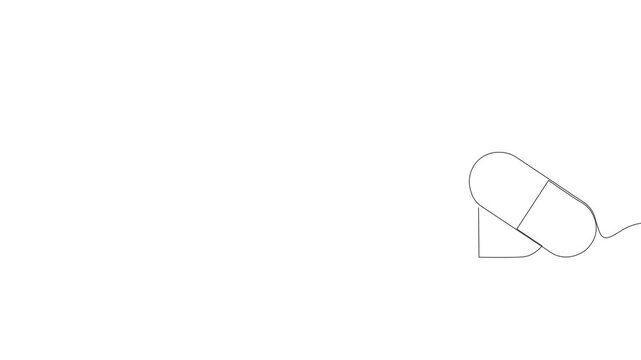 Continuous Single Line Animation of Two Medicine Pills, Minimalist Monoline Capsule Illustration on White Background, Medical Drug and Pharmaceutical Treatment Vector Design